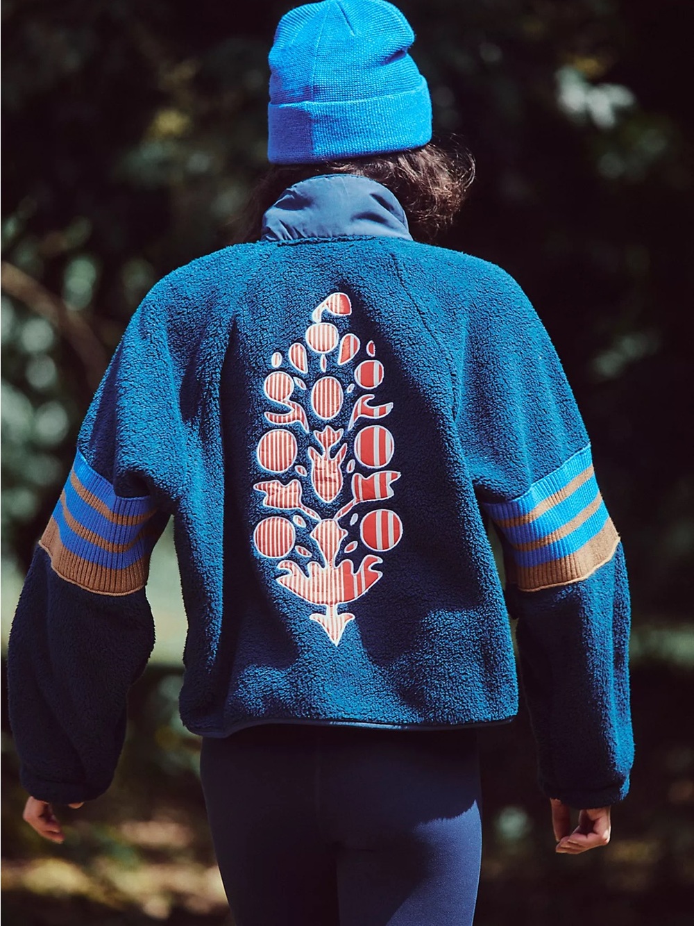Free People Mountain High Sporty Buti Logo Fleece Sporty Jacket Navy Sherpa S